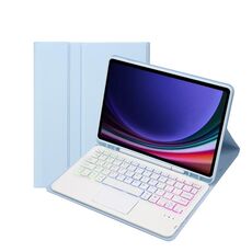 Custodia per tablet in pelle con retroilluminazione touch color caramella per Samsung Galaxy Tab S9 con retroilluminazione Bluetooth con portapenne (blu ghiaccio)