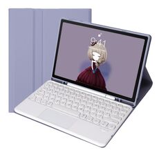 Per Samsung Galaxy Tab S9 FE Custodia in pelle con tastiera Bluetooth touch rotonda in TPU color caramello (viola)