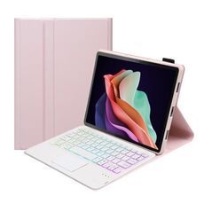 Per Huawei MatePad SE 10.4 AH13-AS Custodia per tablet in pelle con tastiera Bluetooth retroilluminata staccabile ultrasottile con touchpad (rosa bianco)