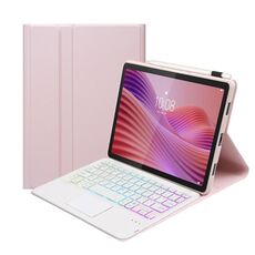 Custodia per tablet in pelle con tastiera Bluetooth retroilluminata staccabile ultrasottile con touchpad per Lenovo Tab 10.1 / ZhaoYang K10C 10.1 AM29-AS (rosa e bianco)