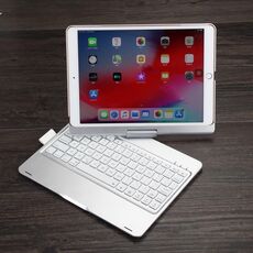 F102AS Per iPad Custodia in pelle con tastiera Bluetooth retroilluminata retroilluminata colorata da 10,2 pollici con funzione slot per penna (argento)