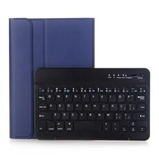 A05B Custodia in pelle con tastiera Bluetooth rimovibile ABS Bluetooth 3.0 ultrasottile per iPad mini 5/4/3/2, con supporto (blu scuro)