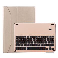 FT-1038B Tastiera staccabile Bluetooth 3.0 in lega di alluminio + Custodia in pelle con struttura in pelle di agnello per iPad Air / Air 2 / iPad Pro da 9,7 pollici, con idrorepellente / Regolazione dell'angolo a tre marce / Funzione magnetica / Sleep (Oro)