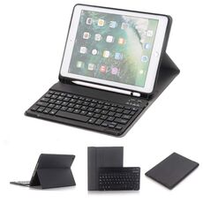Tastiera Bluetooth rimovibile + custodia in pelle a ribaltamento orizzontale con supporto e portamatite per iPad Pro 9,7 pollici, iPad Air, iPad Air 2, iPad 9,7 pollici (2017), iPad 9,7 pollici (2018) (nero)