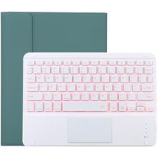 TG-102BCS Tastiera Bluetooth staccabile bianca + custodia protettiva in pelle in microfibra per iPad 10,2 pollici / iPad Air (2019), con touch pad e retroilluminazione, slot per penna e supporto (verde scuro)