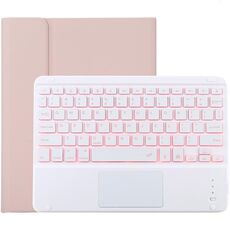 TG-102BCS Tastiera Bluetooth staccabile bianca + custodia protettiva in pelle in microfibra per iPad 10,2 pollici / iPad Air (2019), con touch pad e retroilluminazione, slot per penna e supporto (rosa)