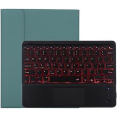 TG-102BCS Tastiera Bluetooth staccabile nera + custodia protettiva in pelle in microfibra per iPad da 10,2 pollici / iPad Air (2019), con touch pad e retroilluminazione, slot per penna e supporto (verde scuro)