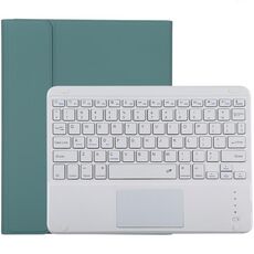 TG-102BC Tastiera Bluetooth staccabile bianca + custodia protettiva in pelle in microfibra per iPad da 10,2 pollici / iPad Air (2019), con touch pad, slot per penna e supporto (verde scuro)