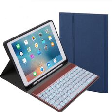508A Tastiera Bluetooth staccabile + Custodia in pelle a ribaltamento orizzontale con supporto e retroilluminazione colorata per iPad Pro 9,7 pollici, iPad Air, iPad Air 2, iPad 9,7 pollici (2017), iPad 9,7 pollici (2018) (blu)