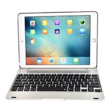 F19B per iPad 9.7 (2017/2018) e iPad Air e Air 2 e iPad Pro 9.7 e nuovo iPad 9.7 pollici (2017) Custodia a ribalta orizzontale in ABS ultrasottile + tastiera Bluetooth (argento)
