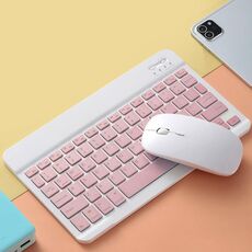 Set di tastiera e mouse universali ultra-sottili tastiera e mouse Bluetooth per tablet telefoni, dimensioni: 7 pollici (tastiera rosa + mouse rosa)