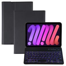 A06S Struttura agnello agnello staccabile della plastica ultrasottile della retroilluminazione della tastiera di TPU ultra-sottile della tastiera Bluetooth con supporto per iPad Mini 6 (nero)