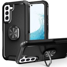 For Samsung Galaxy S22 5G 3 in 1 Ring Holder PC + TPU Phone Case(Black)
