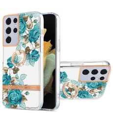 Per Samsung Galaxy S21 Ultra 5G Ring IMD Flowers TPU Telefono (Blue Rose)