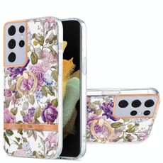 Per Samsung Galaxy S21 Ultra 5G Ring IMD Flowers TPU Telefono (Purple Peony)