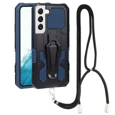 Per Samsung Galaxy S22 5G Lanyard Mecha Armor Kickstand PC + Telefono TPU (blu)