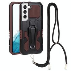 Per Samsung Galaxy S22 5G Lanyard Mecha Armor Kickstand PC + TPU Telefono (Brown)