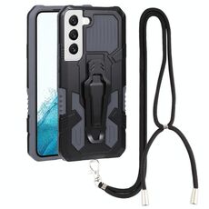Per Samsung Galaxy S22 5G Lanyard Mecha Armor Kickstand PC + Telefono TPU (grigio)