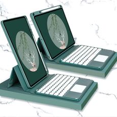 Custodia in pelle per tastiera Bluetooth con touchpad e custodia inferiore rotabile per iPad 10.2 2021 e 2020 e 2019 / AIR 2019 / Pro 10,5 pollici (Green Night Dark)