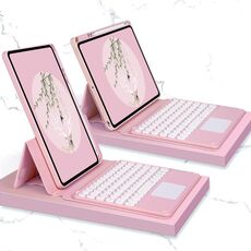 Custodia in pelle tastiera Bluetooth con touchpad e custodia inferiore rotabile per iPad 10.2 2021 e 2020 e 2019 / AIR 2019 / Pro 10,5 pollici (rosa chiaro)