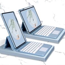 Custodia in pelle per tastiera Bluetooth con touchpad e custodia inferiore rotabile per iPad 10.2 2021 e 2020 e 2019 / AIR 2019 / Pro 10,5 pollici (Fog Blue)