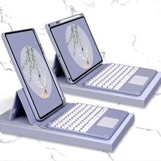 Custodia in pelle tastiera Bluetooth con touchpad e custodia inferiore rotabile per iPad 10.2 2021 e 2020 e 2019 / AIR 2019 / Pro 10,5 pollici (grigio lavanda)