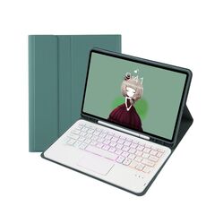 T098B-AS Custodia in pelle per tablet con tastiera Bluetooth retroilluminata e slot per penna con effetto pelle per iPad Air 11 2025/2024/Air 4 10.9 2020/Air 5 10.9 2022 (verde scuro)