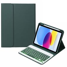Per iPad 10th Gen 10.9 2022 SA-10DS Custodia per tablet in pelle con tastiera Bluetooth retroilluminata con slot per penna (verde scuro)