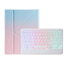 Per iPad 2025/2022 B10S Custodia in pelle con tastiera Bluetooth con retroilluminazione a tre colori (blu rosa)