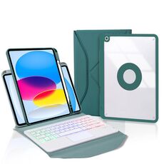 Z10B-AS Per iPad 10th Gen 10.9 2022 Pen Slot Touchpad Retroilluminazione Tastiera Bluetooth Custodia in pelle per tablet (verde)