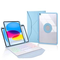 Z10B-AS Per iPad 10th Gen 10.9 2022 Pen Slot Touchpad Retroilluminazione Tastiera Bluetooth Custodia in pelle per tablet (cielo blu)