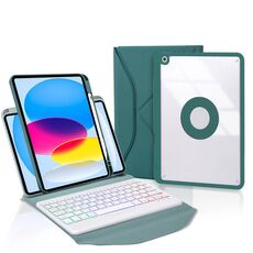Z10BS per iPad 10th Gen 10.9 2022 Custodia per tablet in pelle con retroilluminazione per tastiera Bluetooth (verde)