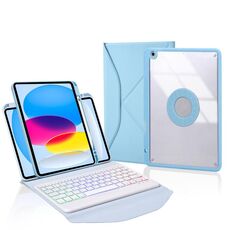 Z10BS per iPad 10th Gen 10.9 2022 Custodia per tablet in pelle con retroilluminazione per tastiera Bluetooth (blu cielo)