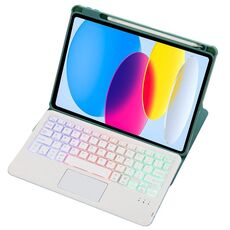 Custodia in pelle per tastiera Bluetooth trasparente in acrilico con rotazione a 360 gradi per iPad 2022 con controllo touch / retroilluminazione (verde)
