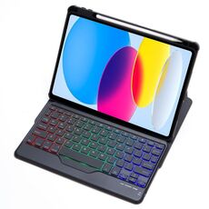 Custodia in pelle per tastiera Bluetooth trasparente in acrilico con rotazione a 360 gradi per iPad 2022 con retroilluminazione (nero)