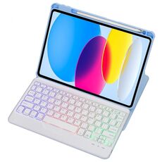Custodia in pelle per tastiera Bluetooth trasparente in acrilico con rotazione a 360 gradi per iPad 2022 con retroilluminazione (blu)