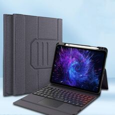 Custodia in pelle con tastiera Bluetooth integrata per iPad Air 2022/2020 con retroilluminazione e touchpad (nero)
