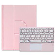 Per iPad 10.2 2021 / Air 2019 Pulsante quadrato Custodia in pelle con tastiera Bluetooth ruotabile a 360 gradi con touchpad (rosa)