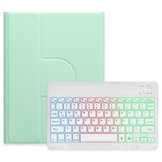 Per iPad 10th Gen 10.9 2022 Retroilluminazione a tre colori Custodia in pelle per tastiera Bluetooth girevole a 360 gradi bianca (verde menta)