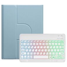 Per iPad 10th Gen 10.9 2022 Retroilluminazione a tre colori Custodia in pelle per tastiera Bluetooth girevole a 360 gradi bianca (nebbia blu)