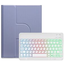 Per iPad 10th Gen 10.9 2022 Retroilluminazione a tre colori Custodia in pelle per tastiera Bluetooth girevole a 360 gradi bianca (viola lavanda)