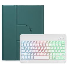 Per iPad Air 2022 / iPad Pro 11 2021 Retroilluminazione a tre colori Custodia in pelle per tastiera Bluetooth girevole a 360 gradi bianca (verde scuro)