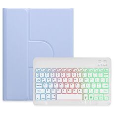 Per iPad 10.2 2021 / Air 2019 Retroilluminazione a tre colori Custodia in pelle per tastiera Bluetooth girevole a 360 gradi bianca (viola chiaro)