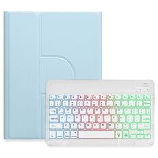 Per iPad 10.2 2021 / Air 2019 Retroilluminazione a tre colori Custodia in pelle per tastiera Bluetooth girevole a 360 gradi bianca (azzurro cielo)