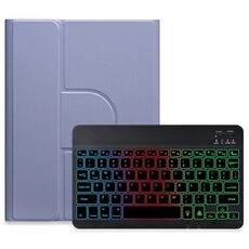 Per iPad 10.2 2021 / Air 2019 Retroilluminazione a tre colori Custodia in pelle per tastiera Bluetooth girevole a 360 gradi nera (viola lavanda)