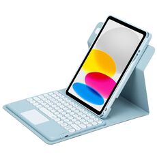 Per iPad 10th Gen 10.9 2022 Pulsante rotondo Custodia in pelle con tastiera Bluetooth girevole a 360 gradi con touchpad (azzurro cielo)
