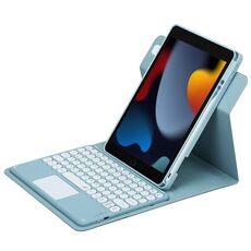 Per iPad 10.2 2021 / Air 2019 Custodia in pelle con tastiera Bluetooth girevole a 360 gradi con pulsante rotondo con touchpad (blu nebbia)