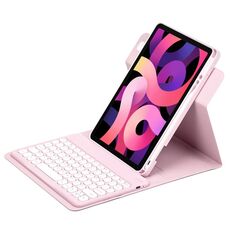 Custodia in pelle per tastiera Bluetooth girevole a 360 gradi per iPad Air 2022 / iPad Pro 11 2021 (rosa)