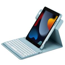 Custodia in pelle per tastiera Bluetooth girevole a 360 gradi per iPad 10.2 2021 / Air 2019 (blu nebbia)