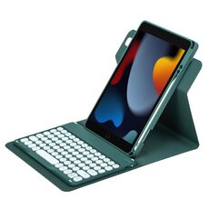 Custodia in pelle per tastiera Bluetooth girevole a 360 gradi per iPad 10.2 2021 / Air 2019 (verde scuro)